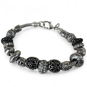 Handmade Silver Black Beaded Charm Bracelet